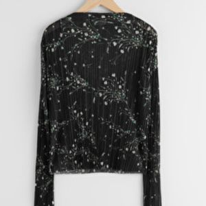 & Other Stories Pleated Black Floral Sheer Blouse